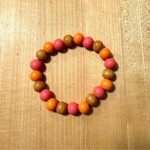 Handcrafted Wood Bead Pink Orange Bracelet
